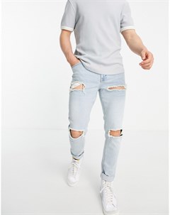Светлые винтажные зауженные джинсы с крупными прорехами Asos design