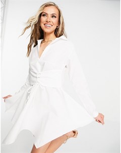 Белое платье рубашка с корсетной вставкой Lasula