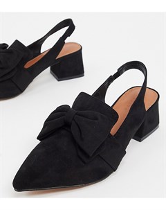Черные туфли для широкой стопы на среднем каблуке с бантом и ремешком на пятке Wide Fit Salsa Asos design