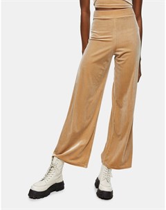 Бежевые велюровые брюки с широкими штанинами Topshop