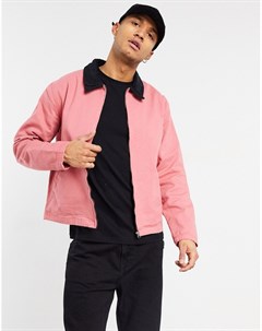 Розовая джинсовая куртка харрингтон с черным вельветовым воротником Asos design