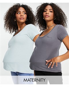 Набор из 2 футболок с овальным вырезом темно серого и зеленого цветов River Island River island maternity