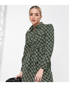 Зеленое вельветовое платье рубашка с принтом логотипа Inspired Reclaimed vintage