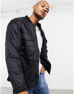 Утепленная куртка рубашка черного цвета с карманами Asos design