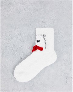 Новогодние уютные носки с изображением белого медведя в подарочной упаковке Loungeable