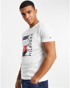 Белая футболка с полосками и логотипом Tommy hilfiger