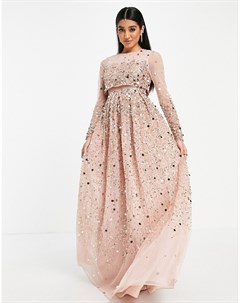 Нежно розовое платье макси с кроп топом и пайетками Anarkali Asos design