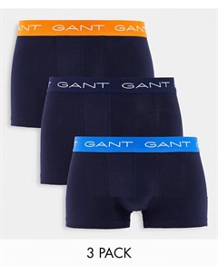 Набор из 3 боксеров брифов темно синего цвета с контрастным поясом с логотипом Gant