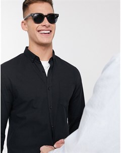 Черная оксфордская рубашка из органического хлопка с длинными рукавами New look