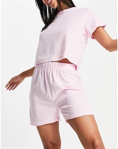 Розовый махровый комплект из футболки и шорт Missguided