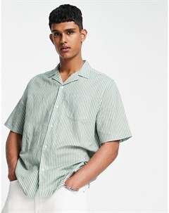 Шалфейно зеленая свободная рубашка из поплина в полоску с отложным воротником Asos design