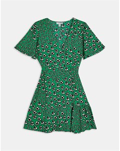 Зеленое платье на пуговицах с цветочным принтом Topshop
