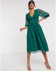Зеленое платье миди в горошек Asos design