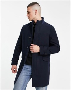 Темно синее пальто с воротником стойкой Burton Burton menswear