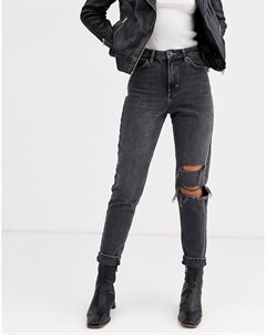 Выбеленные черные рваные джинсы в винтажном стиле Topshop