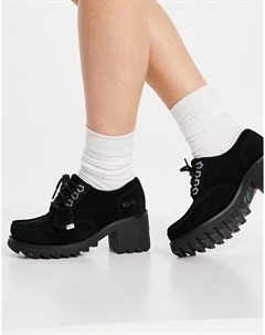 Черные замшевые туфли на массивной подошве и блочном каблуке со шнуровкой Кlio Kickers