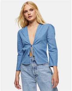 Голубая джинсовая блузка с завязкой спереди Topshop