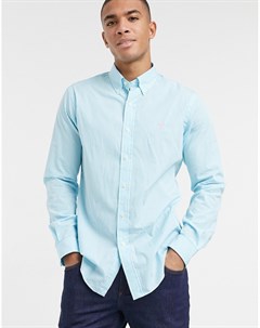 Классическая рубашка бирюзово белого цвета из эластичного поплина в полоску с логотипом и пуговицами Polo ralph lauren
