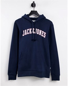 Худи темно синего цвета без застежки с логотипом в университетском стиле Jack & jones
