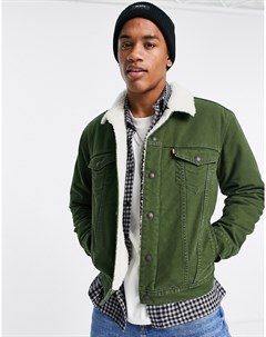 Зеленая вельветовая куртка с искусственным мехом и прямоугольным логотипом нашивкой Levi's®