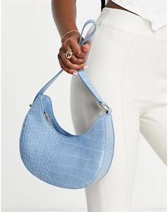 Голубая сумка на плечо изогнутой формы с длинным ремешком и крокодиловым принтом Asos design