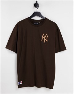 Темно коричневая oversized футболка с логотипом команды New York Yankees New era