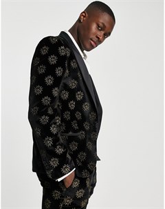 Облегающий черный пиджак с фольгированным золотистым принтом звезд Westgate Twisted tailor