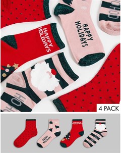 Набор из 4 пар новогодних носков красного и розового цвета Vero moda