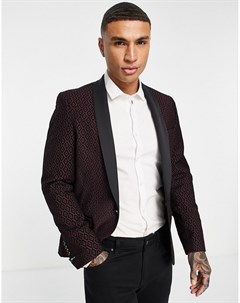 Бордовый пиджак с геометрическим набивным узором флок черного цвета Twisted tailor