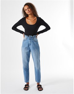 Синие джинсы в винтажном стиле с оборками на талии Miss selfridge