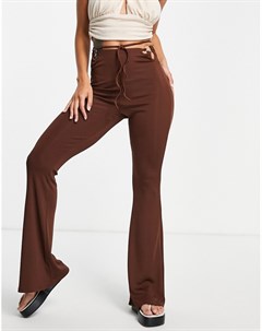 Расклешенные брюки шоколадного цвета с завязкой вокруг талии Bershka