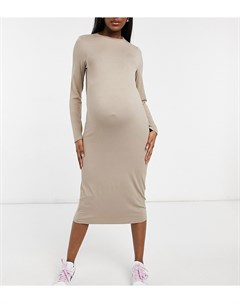 Серо бежевое платье футболка миди с длинными рукавами ASOS DESIGN Maternity Asos maternity