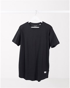 Черная удлиненная футболка с закругленным краем Essentials Jack & jones