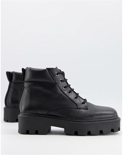 Черные кожаные массивные ботинки на шнуровке с квадратным носком Advance Asos design