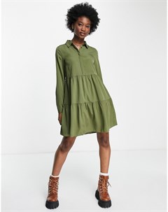 Платье рубашка цвета зеленого мха с присборенной юбкой и длинными рукавами Franki Pieces