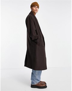 Коричневое длинное пальто в стиле oversized из материала с добавлением шерсти Asos design