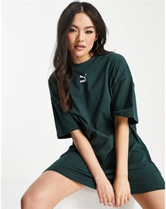 Темно зеленое платье футболка с маленьким логотипом Puma