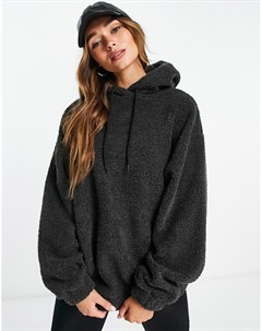 Угольный флисовый oversized худи из искусственного меха Asos design