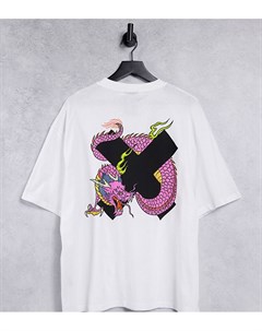 Белая oversized футболка из смесового переработанного материала с принтом дракона и буквы Х Unisex Collusion