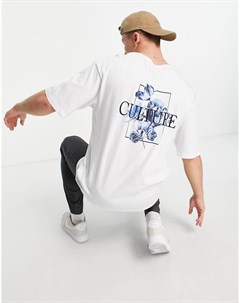 Белая футболка в стиле oversized с принтом цветов на спине Originals Jack & jones