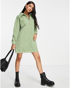Зеленое вельветовое платье футболка с молнией Asos design