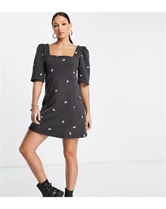 Серое стеганое платье мини с цветочной вышивкой ASOS DESIGN Tall Asos tall