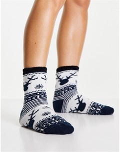Темно синие теплые носки с новогодним принтом фэйр айл Loungeable