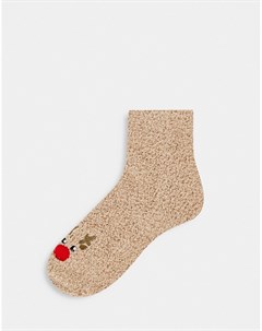 Пушистые носки с принтом оленя в новогодней подарочной упаковке Loungeable