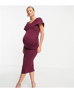 Облегающее платье миди сливового цвета с драпированной вставкой с запахом на плечах True violet maternity
