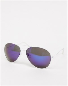 Серебристые очки авиаторы с синими стеклами Svnx