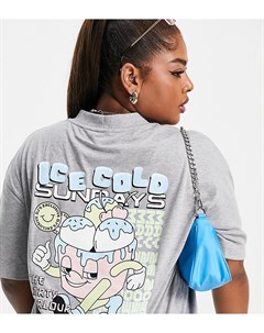Серая меланжевая футболка в стиле oversized с принтом мороженного Plus Collusion