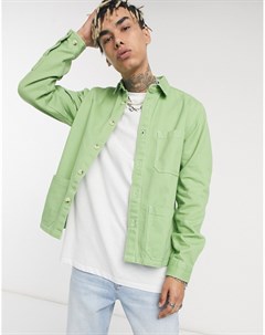 Зеленая джинсовая рубашка навыпуск с карманами и контрастными швами Asos design