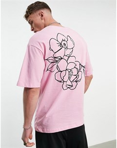 Розовая футболка в стиле oversized с принтом роз на спине Originals Jack & jones