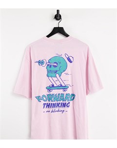 Розовая футболка в стиле oversized с мультяшным принтом черепа и эффектом кислотной стирки Unisex Collusion
